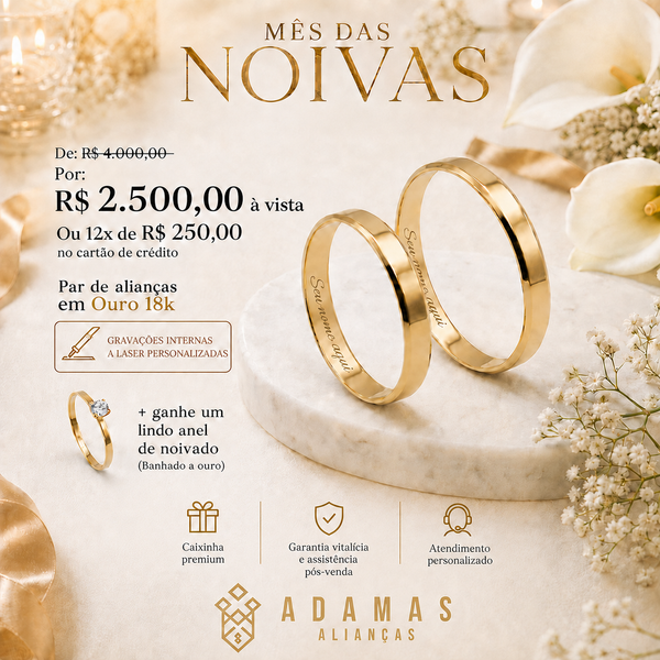 Alianças de Ouro 18k - Chanfrada 3 Milímetros