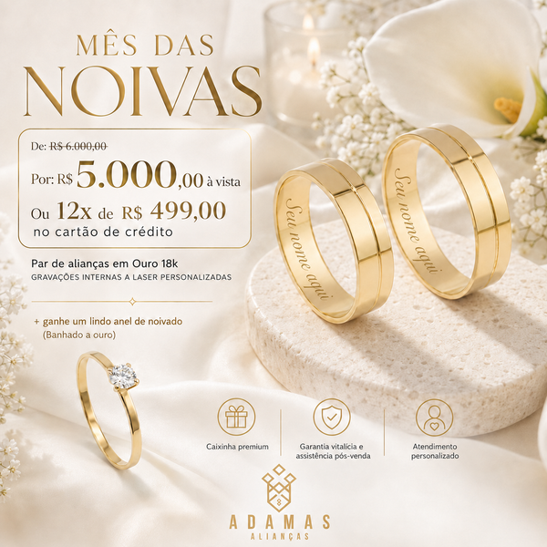 Alianças de Ouro 18k - Reta com friso 5 Milímetros