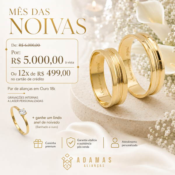 Alianças de Ouro 18k - Dubai 5 Milímetros