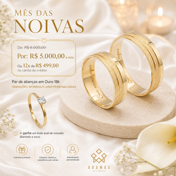 Alianças de Ouro 18k - Barcelona Diamantada 5 Milímetros