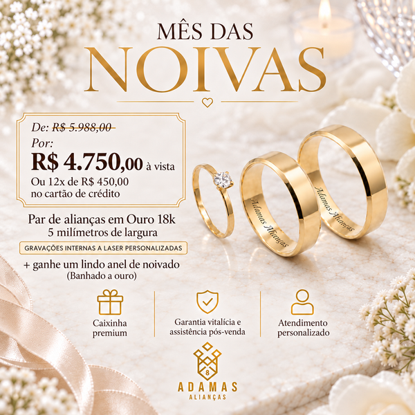 Alianças de Ouro 18k - Modelo Felicidade