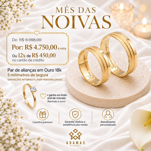 Alianças de Ouro 18k - Barcelona Diamantada 5 Milímetros