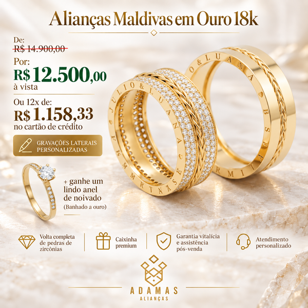 Alianças de casamento em Ouro 18k - Modelo Maldivas