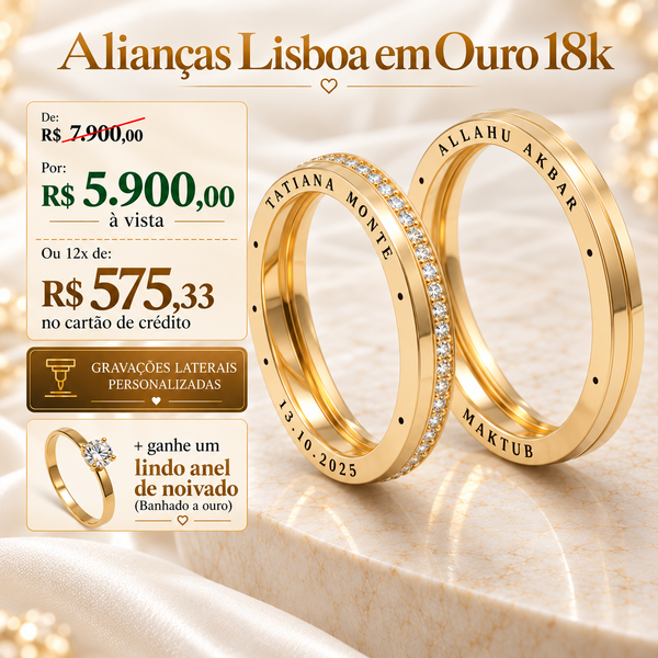 Alianças de casamento em Ouro 18k  - Modelo Lisboa