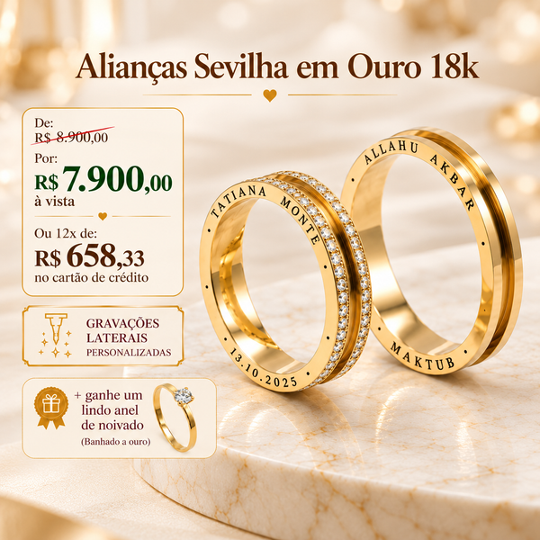 Alianças de Casamento em Ouro 18k - Modelo Sevilha
