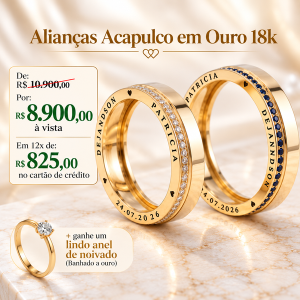 Alianças de casamento em Ouro 18k  - Modelo Acapulco
