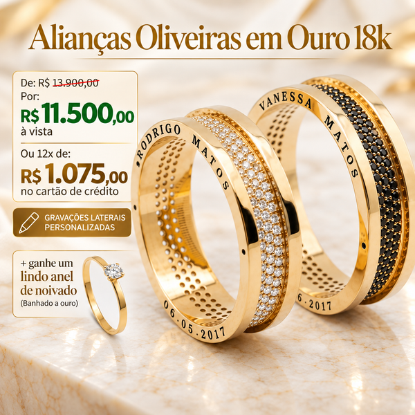 Alianças de casamento em Ouro 18k - Modelo Oliveiras