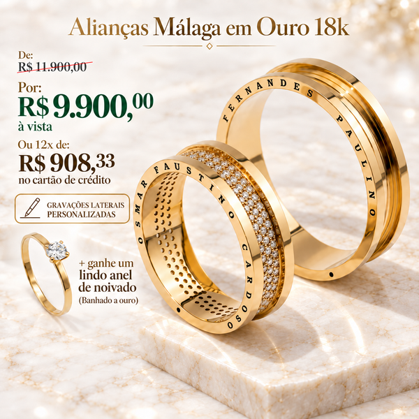 Alianças de casamento em Ouro 18k - Modelo Málaga