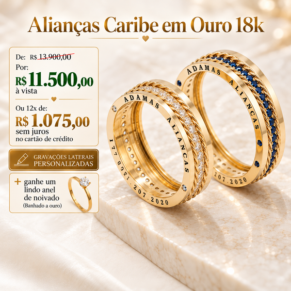Alianças de casamento em Ouro 18k - Modelo Caribe