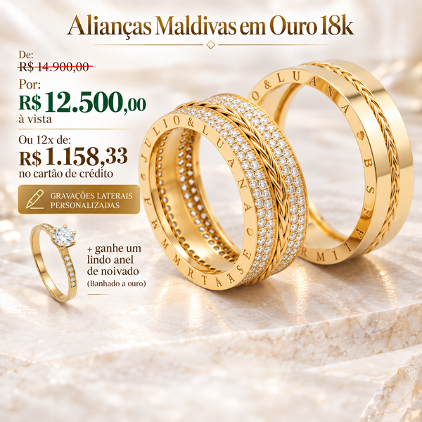 Alianças de casamento em Ouro 18k - Modelo Maldivas
