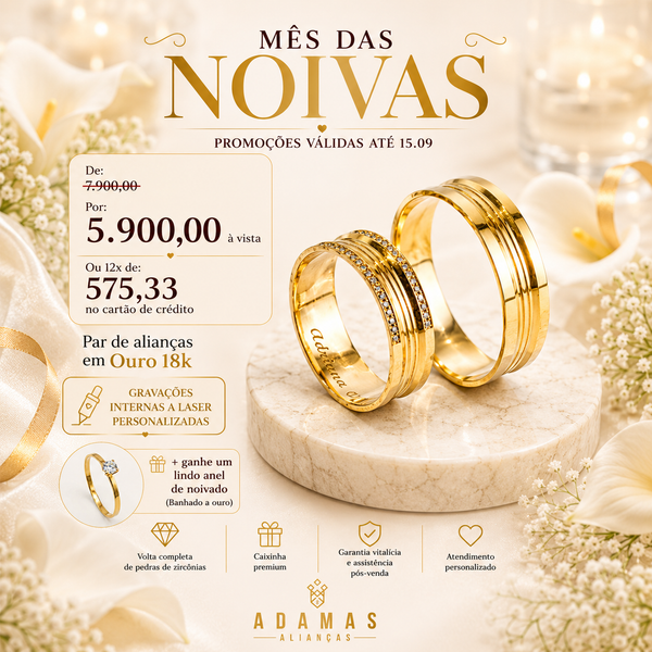 Alianças em Ouro 18k - Modelo Dubai 6 Milímetros