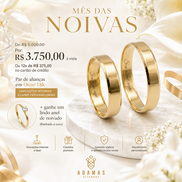 Alianças de Ouro 18k - Chanfrada 4 Milímetros