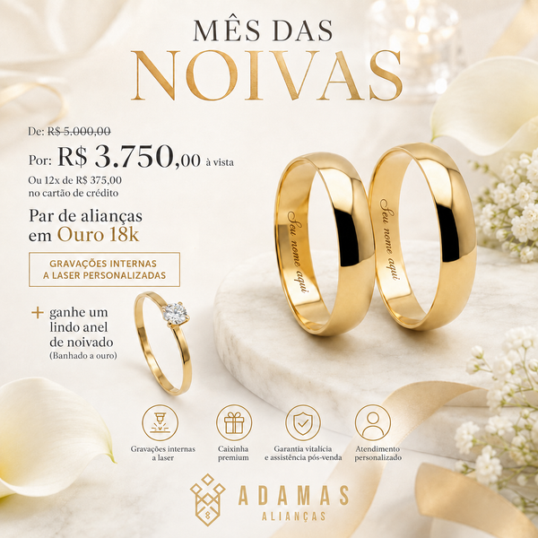 Alianças de Ouro 18k - Tradicional 4 Milímetros