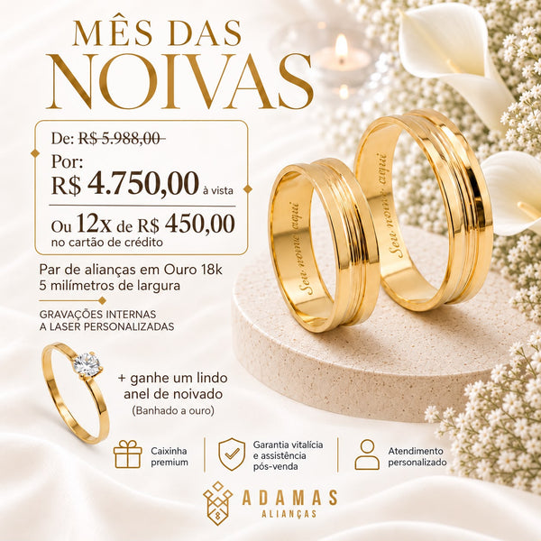 Alianças de Ouro 18k - Dubai 5 Milímetros